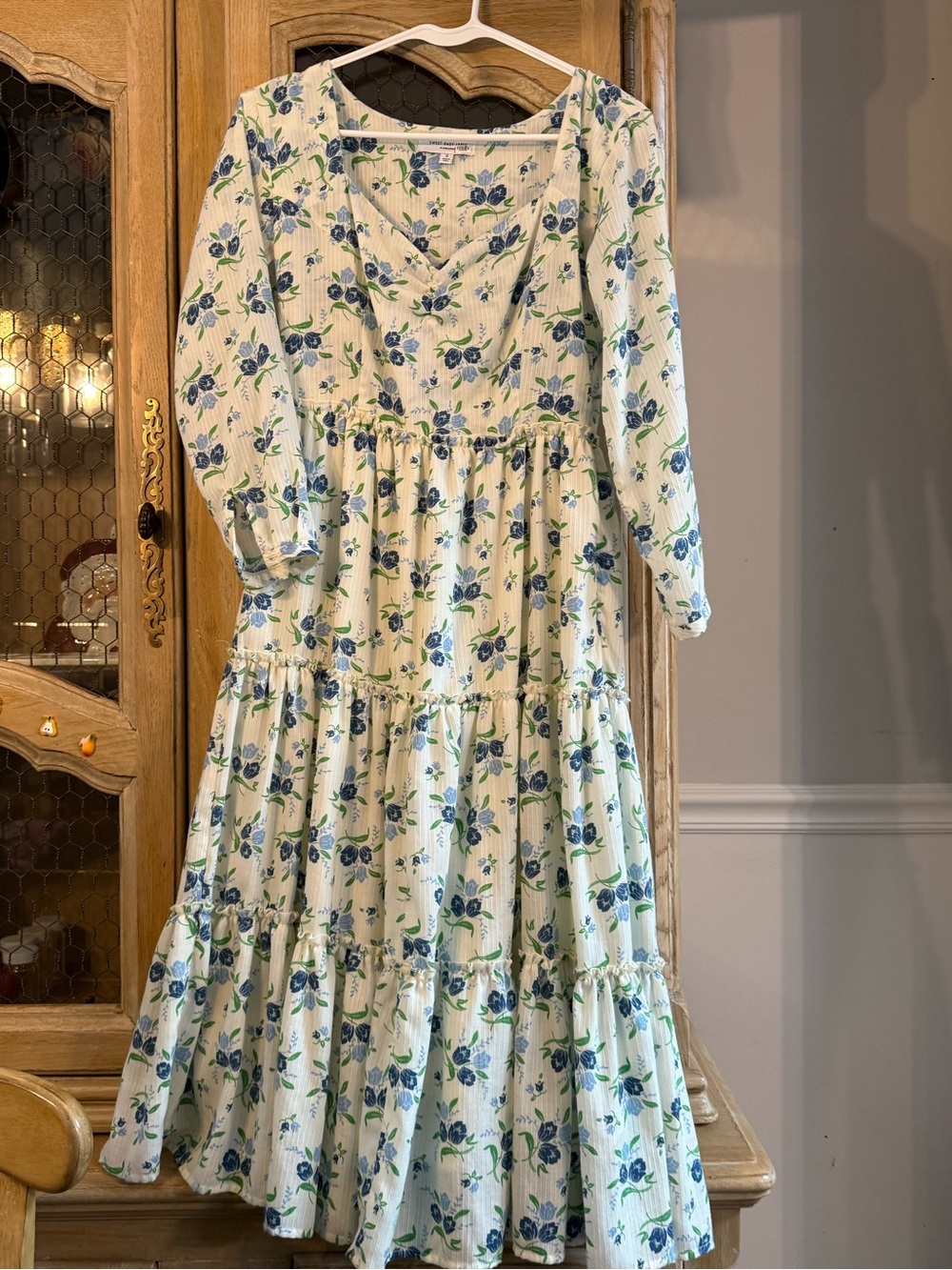 Sweet Baby James Floral Tiered Maxi Dress with Blue Rose Print
